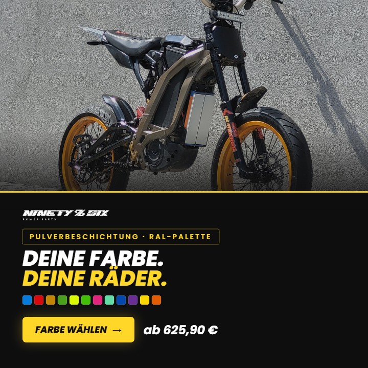 Pulverbeschichtung Felgen Sur-Ron und Talaria, jede RAL-Farbe, 96 Power Parts