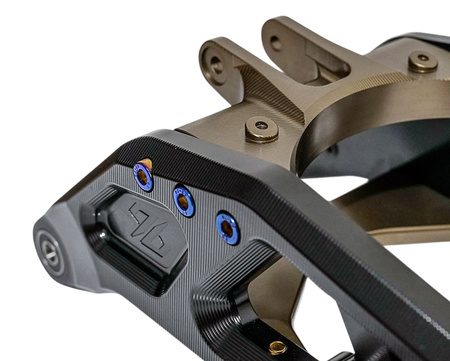 Reinforced extended 96 Power Parts Swingarm for Sur-Ron LBX/L1e, Black/Brown