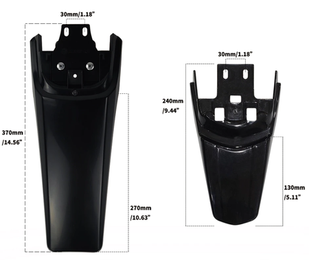 96 Verlängerter Super-Flex-Heckkotflügel — schwarz glänzend, Sur-Ron Light Bee / Segway X260 | Montageschrauben im Lieferumfang