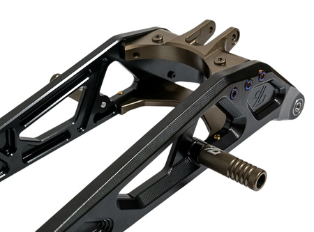 Reinforced extended 96 Power Parts Swingarm for Sur-Ron LBX/L1e, Black/Brown