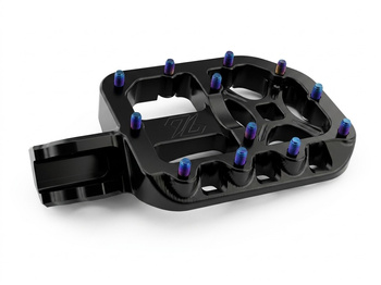 96 Power Parts wide footpegs, CNC aluminium, 68 × 90 mm, black — Sur-Ron Light Bee / 79Bike Falcon Pro