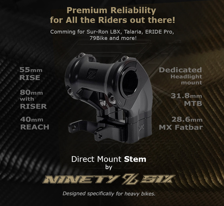 Soporte de manillar elevado 96 Direct Mount, negro. Sur-Ron Light Bee / Talaria Sting / Segway X260 / E-Ride Pro